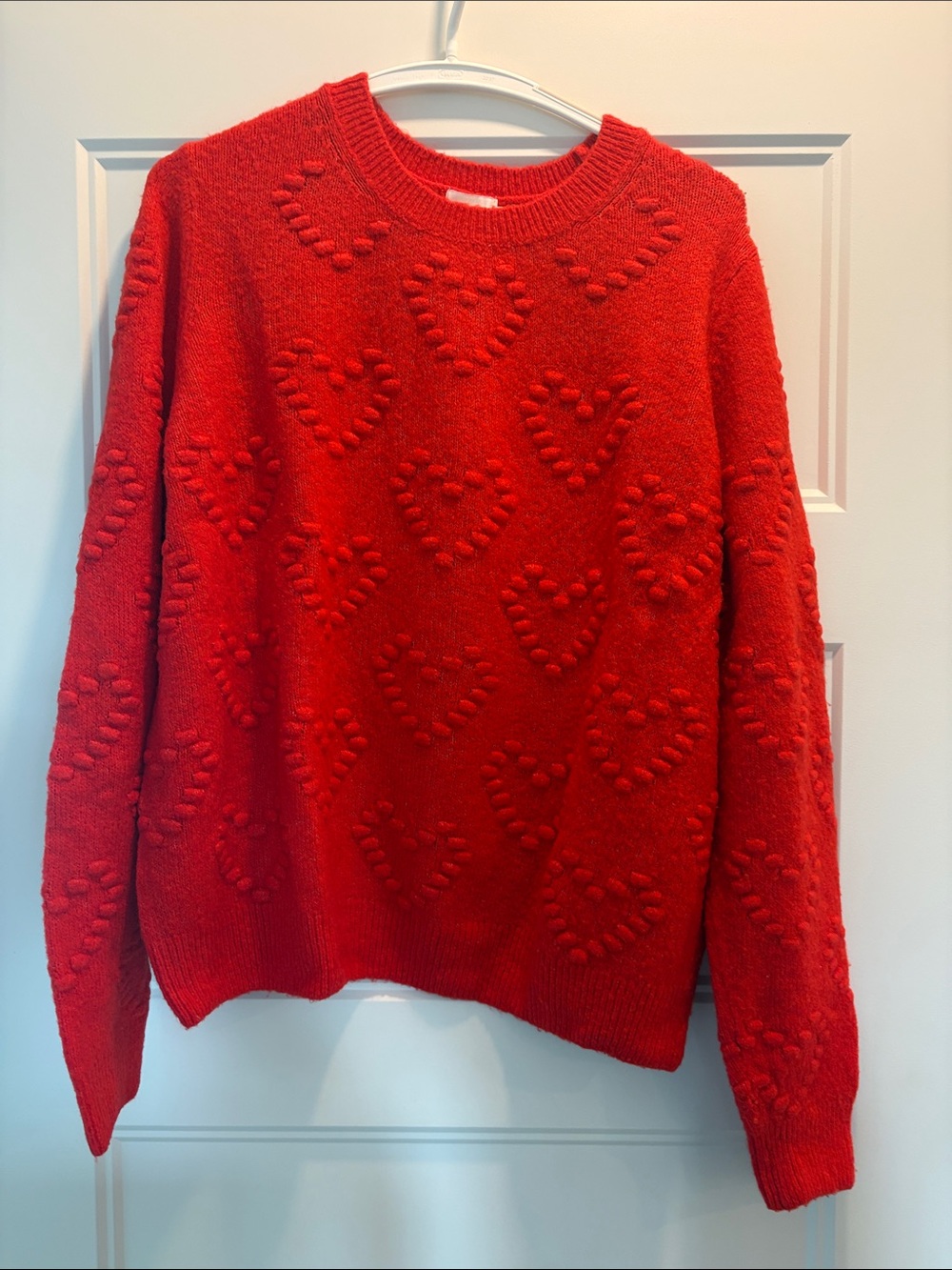 H&M Red Textured Knit Crewneck Sweater